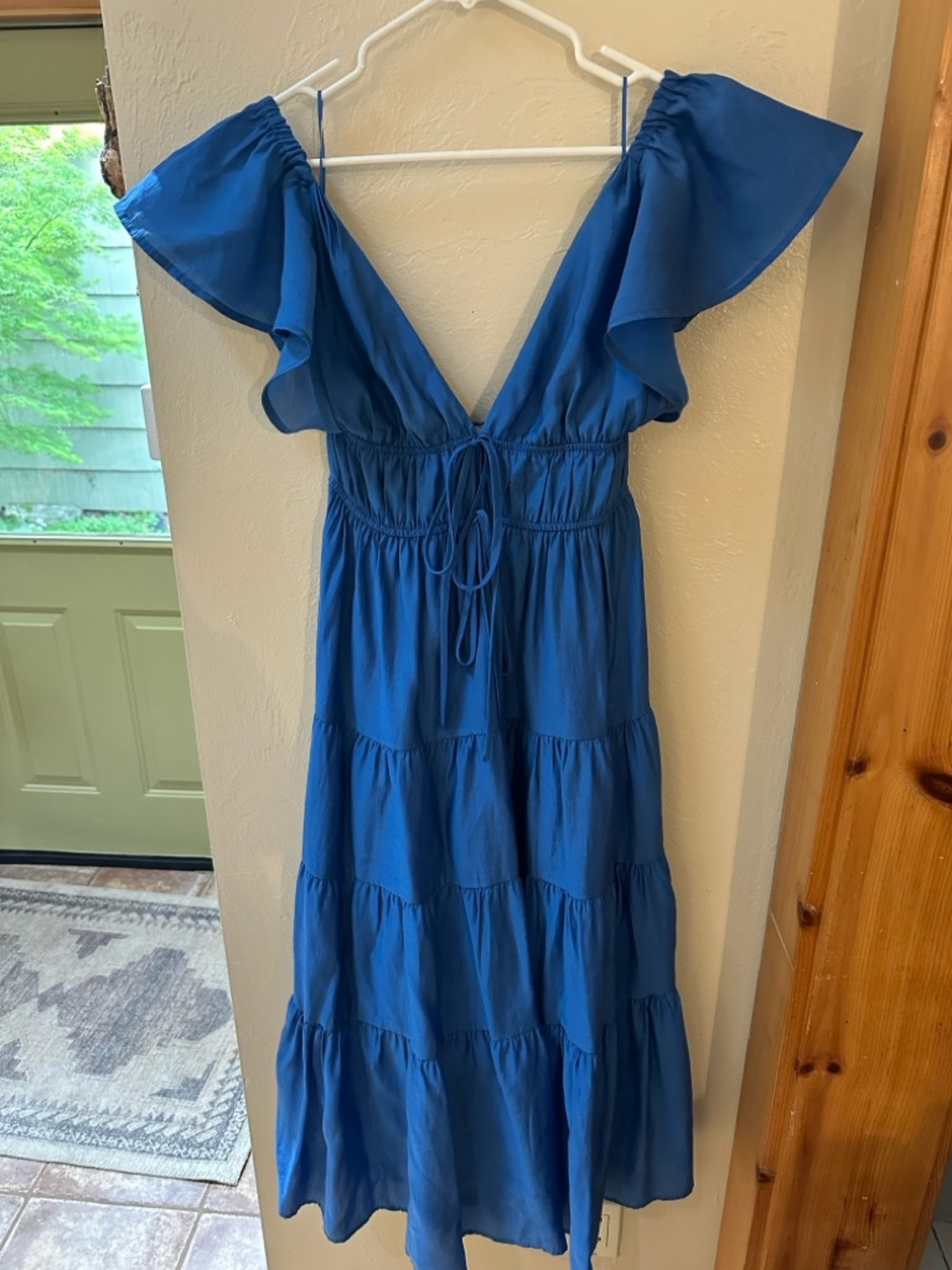 MARBLE Cobalt Blue Tiered Maxi Dress with Flutter Sleeves